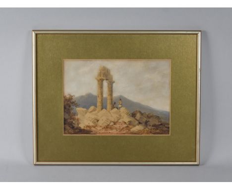 A Framed 19th Century Watercolour by William Page, 1794-1872, 'Architectural Capriccio with Figures', 27x19cms 