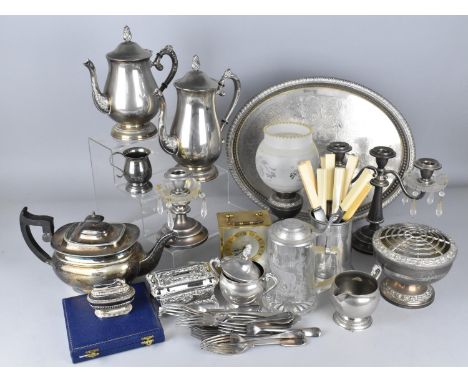 A Collection of Various Silver Plated Items to Comprise Teawares, Tea Pot, Galleried Oval Tray, Cutlery, Flatware etc 