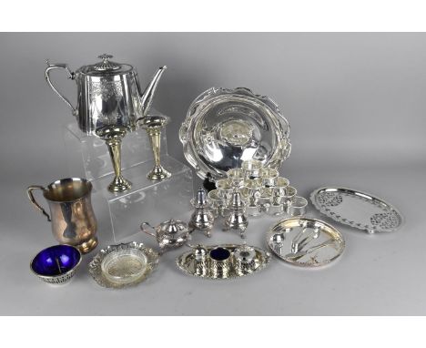 A Collection of Various Silver Plate to Comprise Napkin Rings, Teapot, Basket, Cruets etc 