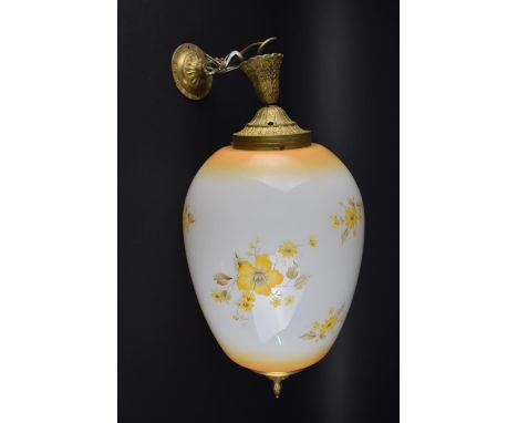 A 1970s Gilt Mounted Opaque Glass Ceiling Light Fitting, 48cms High 