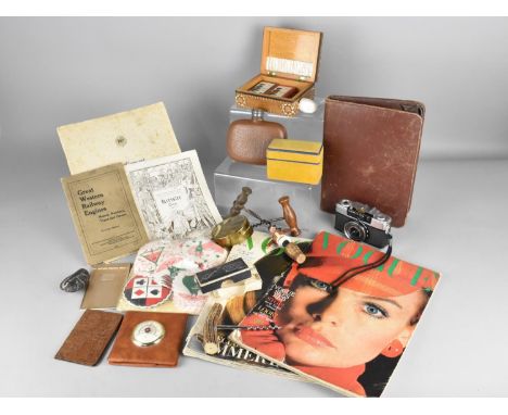 A Collection of Various Early and Mid 20th Century Items to Comprise Two Volumes of Vogue c.1966, Leather Items, Hip Flask, C