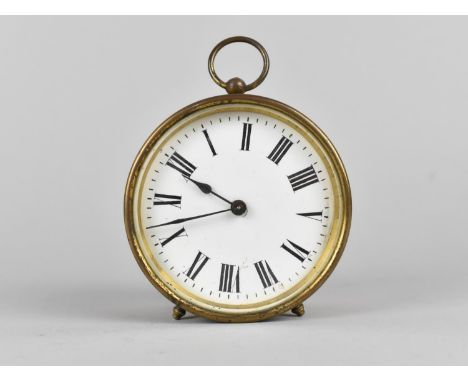 An Edwardian Brass Cased Drum Clock Complete with Two Keys and in Working Order, 9.5cms Diamter 