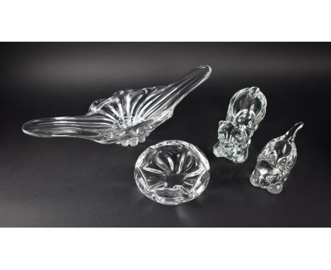 Two Vannes Le Chatel Glass Bowl Modelled as Cat and Dog Together with a Shaped Glass Bowl and a Orrefors Bowl 