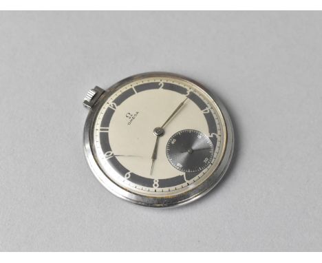 An Omega Art Deco Stainless Steel Open Face Slimline Pocket Watch, the Face with Subsidiary Seconds Dial and the Back with En