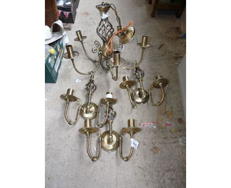 A chandelier and 3 double wall sconces.