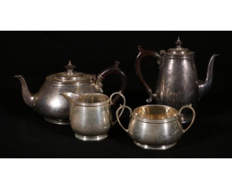Silver four piece tea service maker Edward Barnard and Sons, of bulbous circular form, Birmingham 1937, 1384 gram gross appro