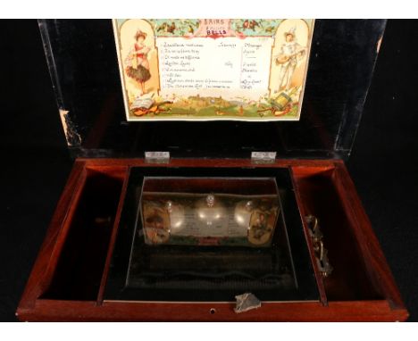 Late 19th century Swiss mahogany 8-air music box playing on three bells with paper label, numbered 23971, later case CONDITIO