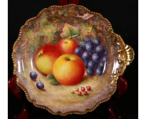 Royal Worcester dish decorated with apples and red grapes with gilt border signed H Ayrton CONDITION REPORT: Appears generall