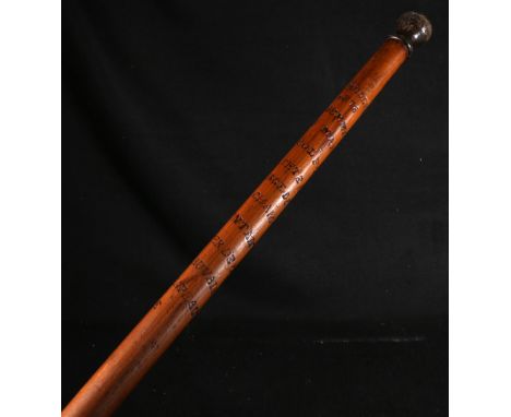 Mountaineering interest; a walking stick dated July 1878, Geneva with pokerwork honours "Gemmi - Brunig - Martigny - Colforgl
