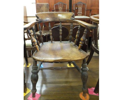 An Edwardian inlaid mahogany tub chair plus a 19th Century smokers bow chair