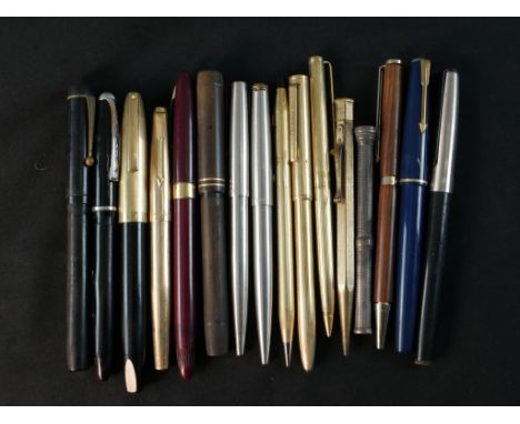 A collection of sixteen vintage and antique fountain pens, ballpoint pens and propelling pecils. Including a silver architect