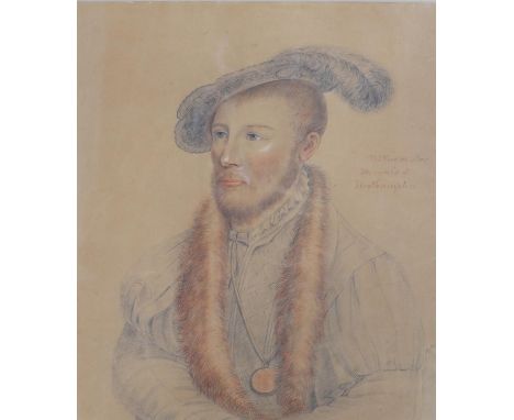After Hans Holbein the Younger, coloured pencil portrait of William Parr, 1st Marquess of Northampton, unsigned. H.65.5 W.50c