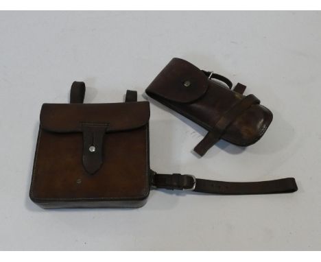 An antique tan leather cased James Dixon &amp; Sons hunting saddle canteen set with a pair of antique farriers hoof clippers 