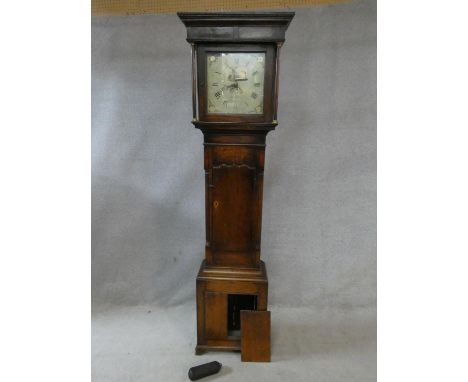 A Georgian oak 30 hour longcase clock with painted dial. H.200 W.45 D.23cm 