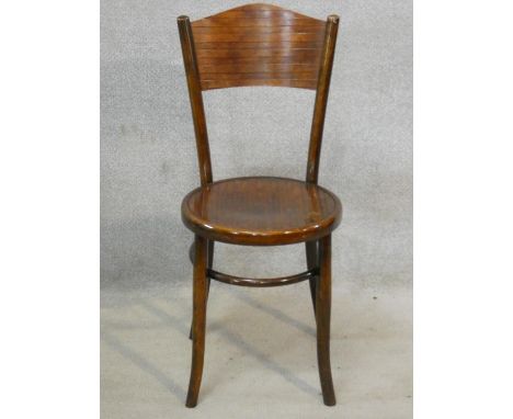 A vintage bentwood cafe chair with lattice back and seat. H.89cm 