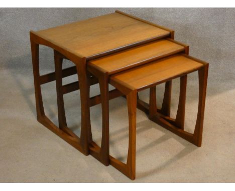 A nest of three 1970's vintage teak graduating occasional tables. H.49 W.53 D.43cm 