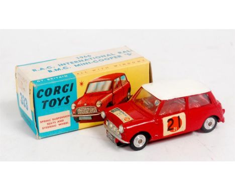 Corgi Toys, No.333 BMC Mini Cooper S "RAC International Sun Rally", red body and interior, white roof, spun hubs, racing No.2