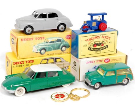 Dinky Toys Atlas Edition, Repainted and Matchbox Re-Issue Diecast Group, 4 boxed examples to include Dinky 197 Morris Mini Tr