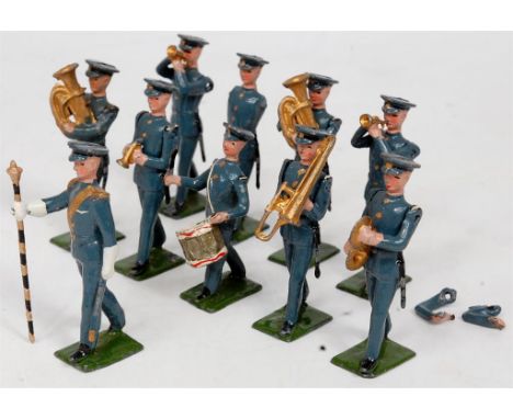 Britains Group of "Band of The Royal Air Force" Figures, 10 examples, that all feature in set 1524, to include Marching Drum 