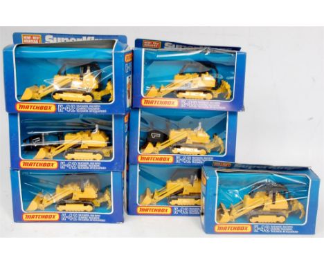 Matchbox Superkings K-42 Traxcavator Group, 7 window boxed examples, some windows split and boxes crushed otherwise NMM-BG