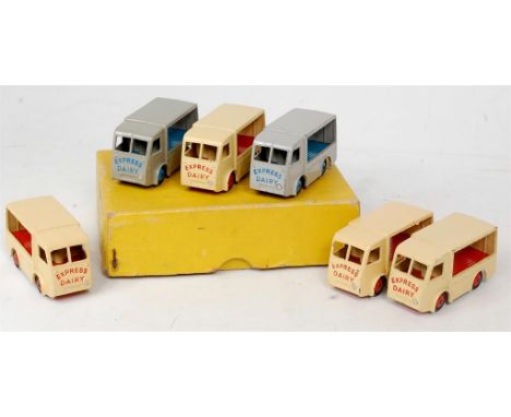 Dinky Toys No.490/30V Electric Dairy Van Trade Box, comprising of yellow lift off lid all card box, with dividers, 6 various 