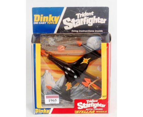 Dinky toys, 362, Trident Star Fighter with firing missile, black body, with orange missile in window box (VG,BVG)