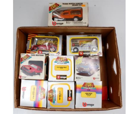 Burago 1/24th scale diecast group, 9 boxed examples, to include Land Rover Pick Up, Fiat Uno Rally, BMW 635 CSI, Fiat Panda R