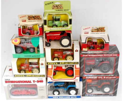 ERTL and Yaxon of Italy mixed scale Tractor and Farm Implement Group, 12 boxed examples, scales to include 1/16th, 1/32nd, 1/