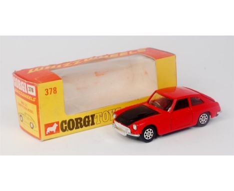 Corgi Toys, 378, MGC GT Competition Model, whizzwheels version, deep orange body, black bonnet and interior, with suitcase, i