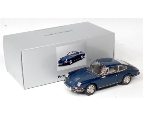 CMC Exclusive Models, 1/18th scale model of a Porsche 901 (1964), finished in dark metallic blue, appears as issued, in the o