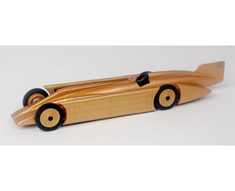 Western Models Golden Arrow 1929, gold body with black seats and tyres, complete with "Union Jack" decal to rear, loose examp