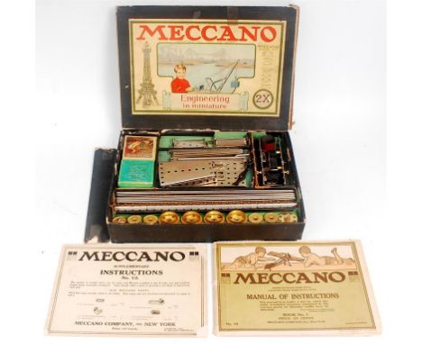 Meccano American No.2X Nickel Set, circa 1916, including electric motor (Reversing), black labelled box, box has sides missin