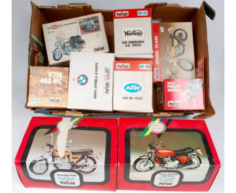 Polistil 1/10th and 1/15th scale Motorcycle group, 9 boxed examples, some boxes with storage wear, examples to include Honda 