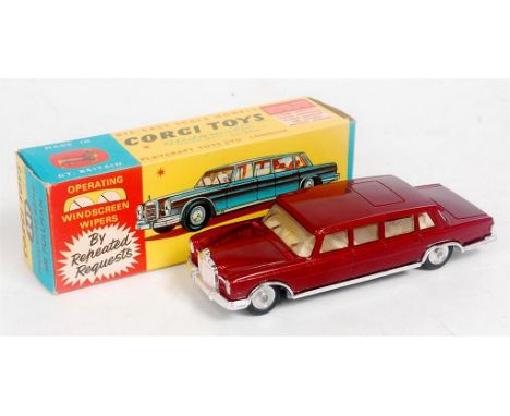 Corgi Toys, 247 Mercedes Benz 600 Pullman, metallic red body, cream interior, windscreen wipers, spun hubs, in original all c