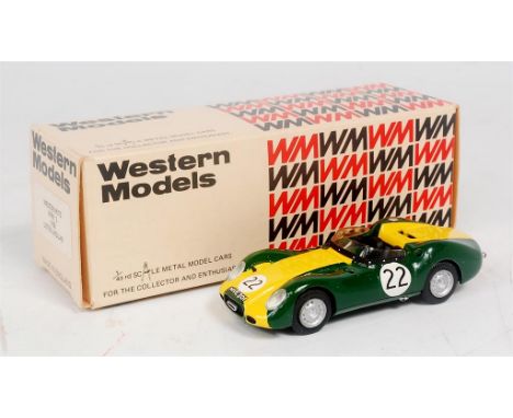 Western Models WRK2 Kit Built model of a 1958 Lister Jaguar, finished to a good standard, finished in yellow and green (VG-BV