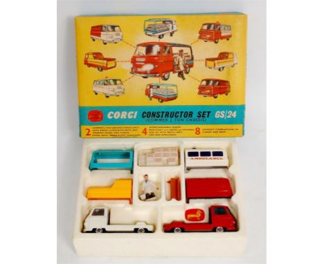 Corgi Toys, gift set 24, constructor set, comprising of 2 Commer 3/4 ton cab and chassis units, 4 interchangeable bodies, mil