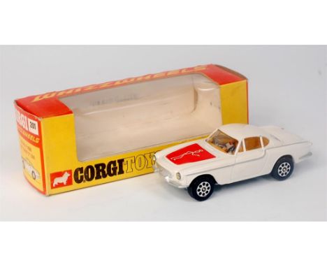Corgi Toys, 201, The Saints Volvo, white body, yellow interior, white saint logo on red label, whizzwheels version, in the or