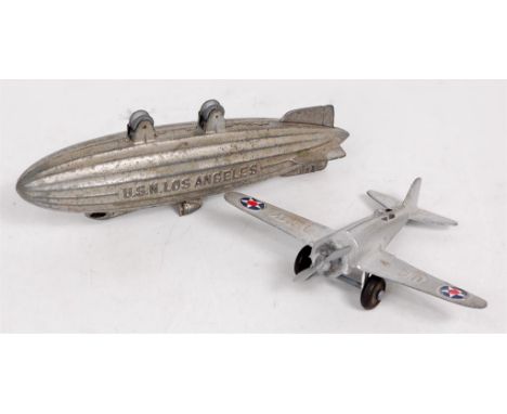 Collection of Tootsie Toys Aircraft, 2 examples to include Airship "USN Los Angeles" all silver with 2 metal rollers, and a U