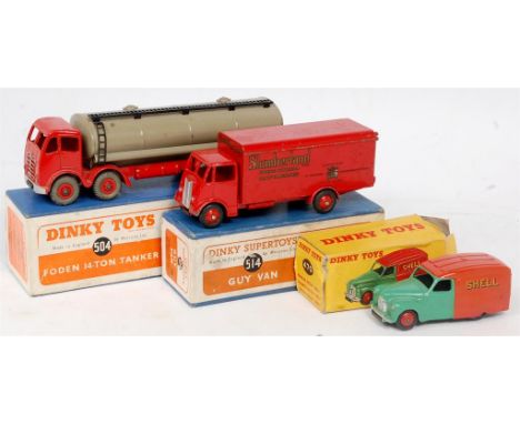 Dinky Toys Boxed Diecast Group, 3 Boxed Commercials to include No.504 Foden 14-Ton Tanker, red 2nd type cab with grey tanker 