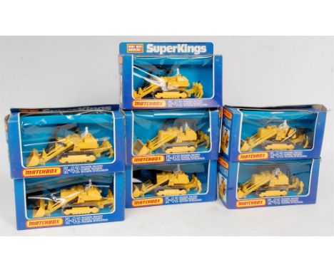 Matchbox Superkings K-42 Traxcavator Group, 7 window boxed examples, some windows split and boxes crushed otherwise NMM-BG