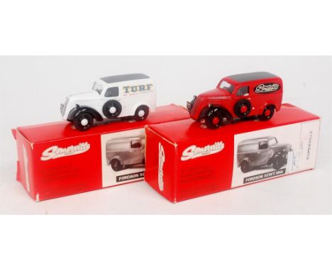 Somerville Models 1/43rd scale Fordson 5CWT Van Group, 2 boxed examples to include 1 finished in white and black with "Turf" 