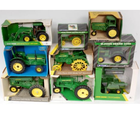 ERTL 1/32nd and 1/16th scale John Deere Tractor and Farm Implement Group, 9 boxed examples, to include John Deere 1953 Model 