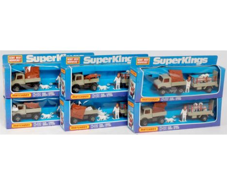 Matchbox Superkings K-32 Farm Unimog and Trailer Set Group, 6 boxed as issued examples, all in original window boxes (M-BNM)