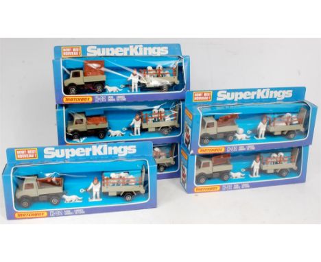 Matchbox Superkings K-32 Farm Unimog and Trailer Set Group, 6 boxed as issued examples, all in original window boxes (M-BNM)