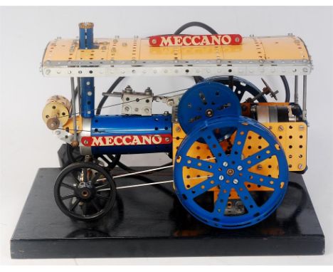 Meccano Factory Built Traction Engine Shop Display Model, 1970s example, constructed from blue, yellow and zinc components, w