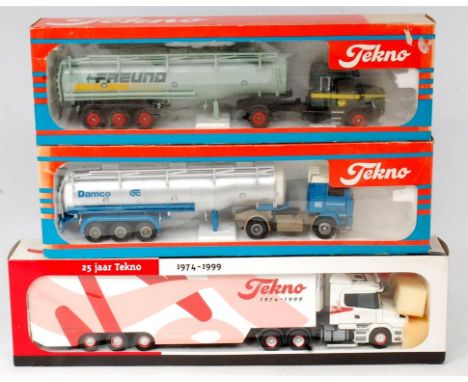 Tekno 1/50th scale Road Haulage Group, 3 Boxed Examples to include Scania 142H Long Nose, with "Freund" Tanker (VG-BGVG), a "