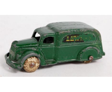 Tootsie toys, rare promotional "Lewis" Delivery Van, finished in green, white rubber wheels, some paint loss and rubbing to d