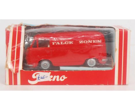 Tekno Ford Taunus Transit "Falck Zonen", red body, with white interior, blue roof light, silver detailed cast hubs, decals to