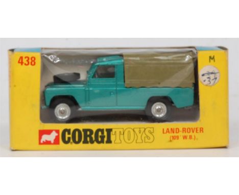 Corgi Toys, 438 Land Rover 109" WB, metallic light green, green plastic tilt, lemon interior, detailed hubs, in the original 