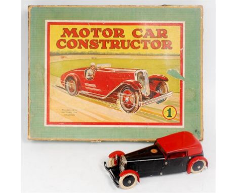 Meccano No.1 Motor Car Constructor, black and red example, in the original labelled all card box, with manual, Meccano transf